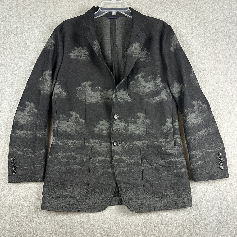 Shanghai Tang Blazer Mens 42 Gray Cotton Wool Cloud Print Sport Coat Jacket